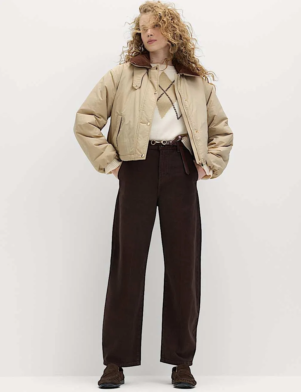 Barrel Leg Hose aus reiner Baumwolle mit Bügelfalte vorne