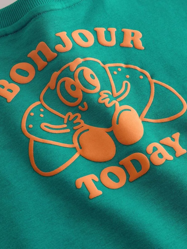 Grün Croissant - Sweatshirt und gestreifter Jogginghose im Set (3Monate–7Jahre)