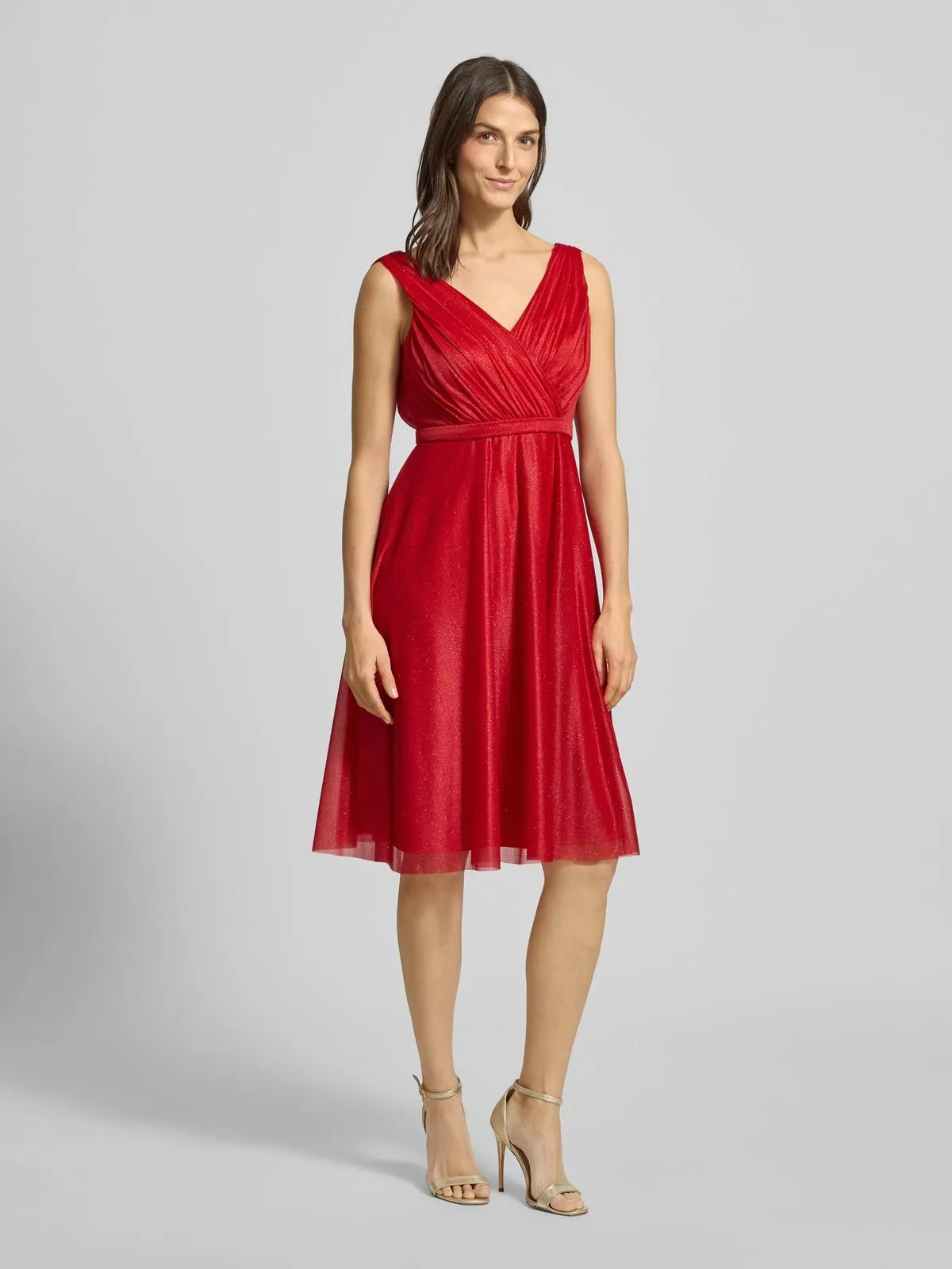 Regular Fit Kleid mit Glitzer-Mesh in rot