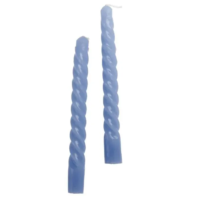 2er Set Stabkerze, gedreht, grau/blau, 18 cm