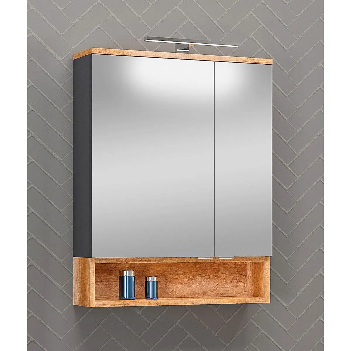 LED-Spiegelschrank Nelle anthrazit Eiche Country 60 cm