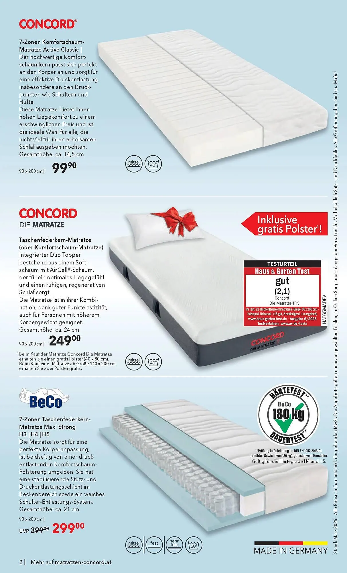Matratzen Concord Prospekt von 25. März bis 28. April 2026 - Flugblätt seite  2