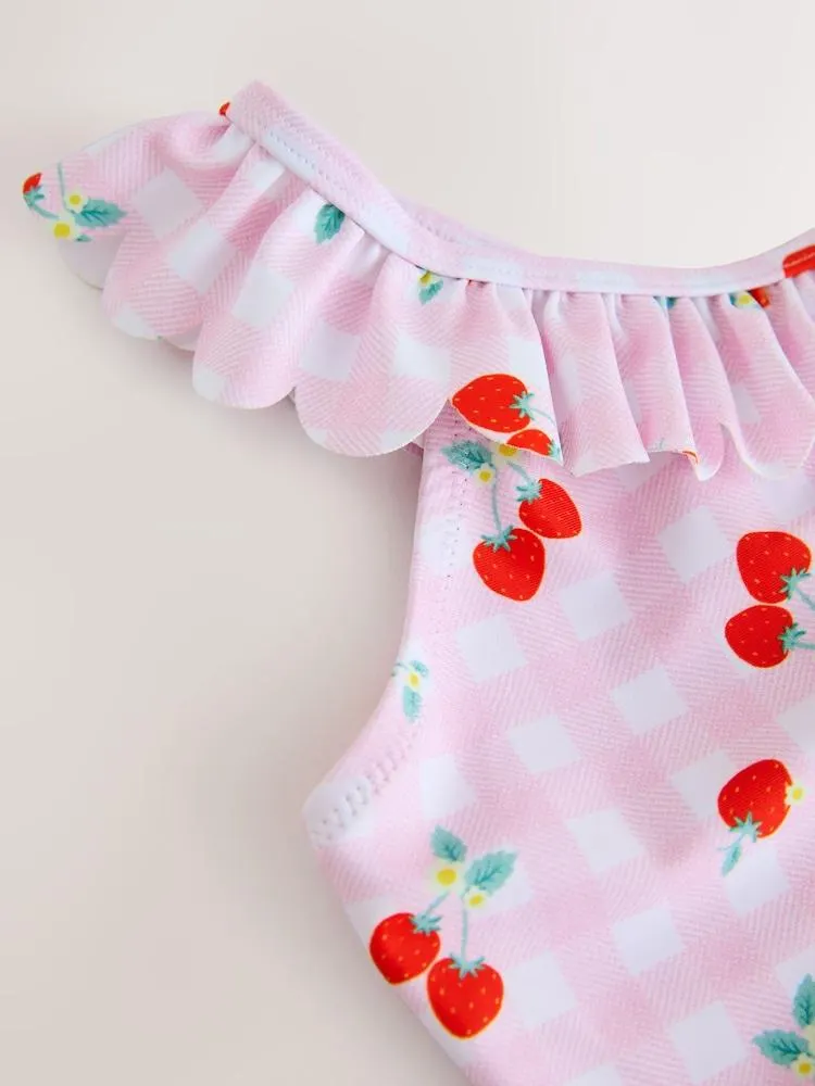 Rosa, Kirsche, Vichy-Karo - Badeanzug mit Rüschen (3–16Jahre)