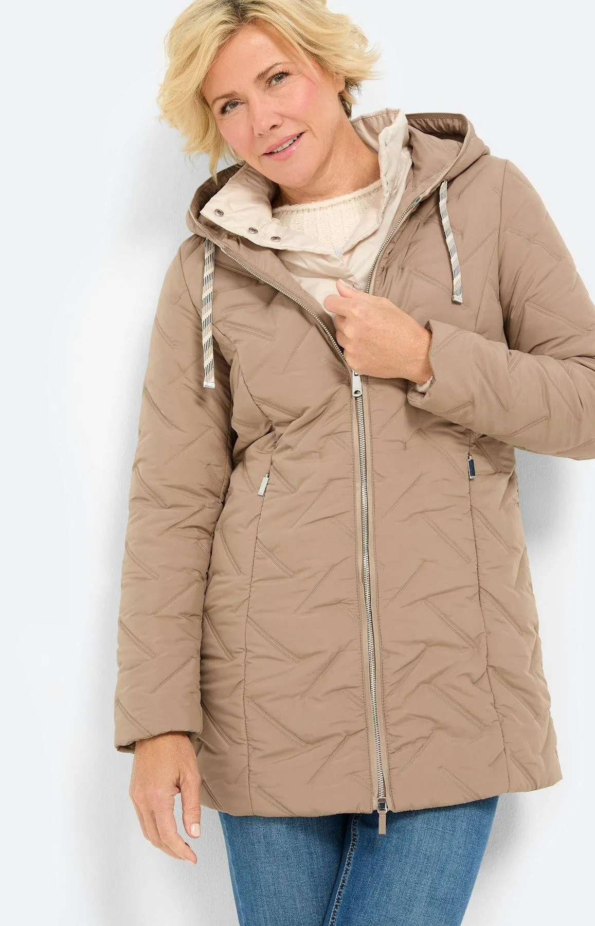 Steppmantel im Lagenlook, taupe