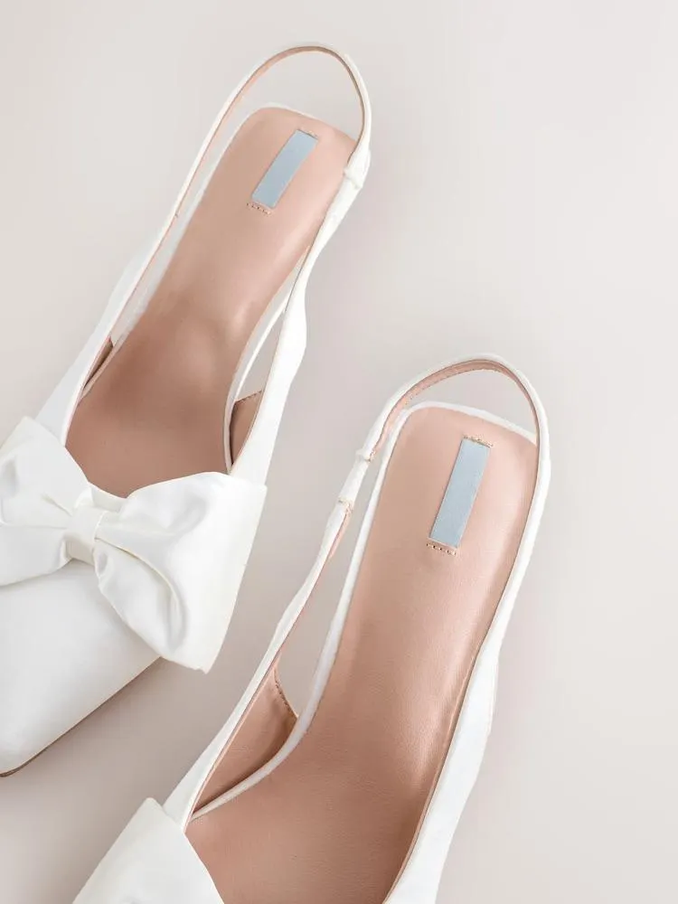 Weiß - Forever Comfort® – Hochzeit-Slingback-Absatzschuhe mit Satin-Schleife und spitzer Zehenpartie