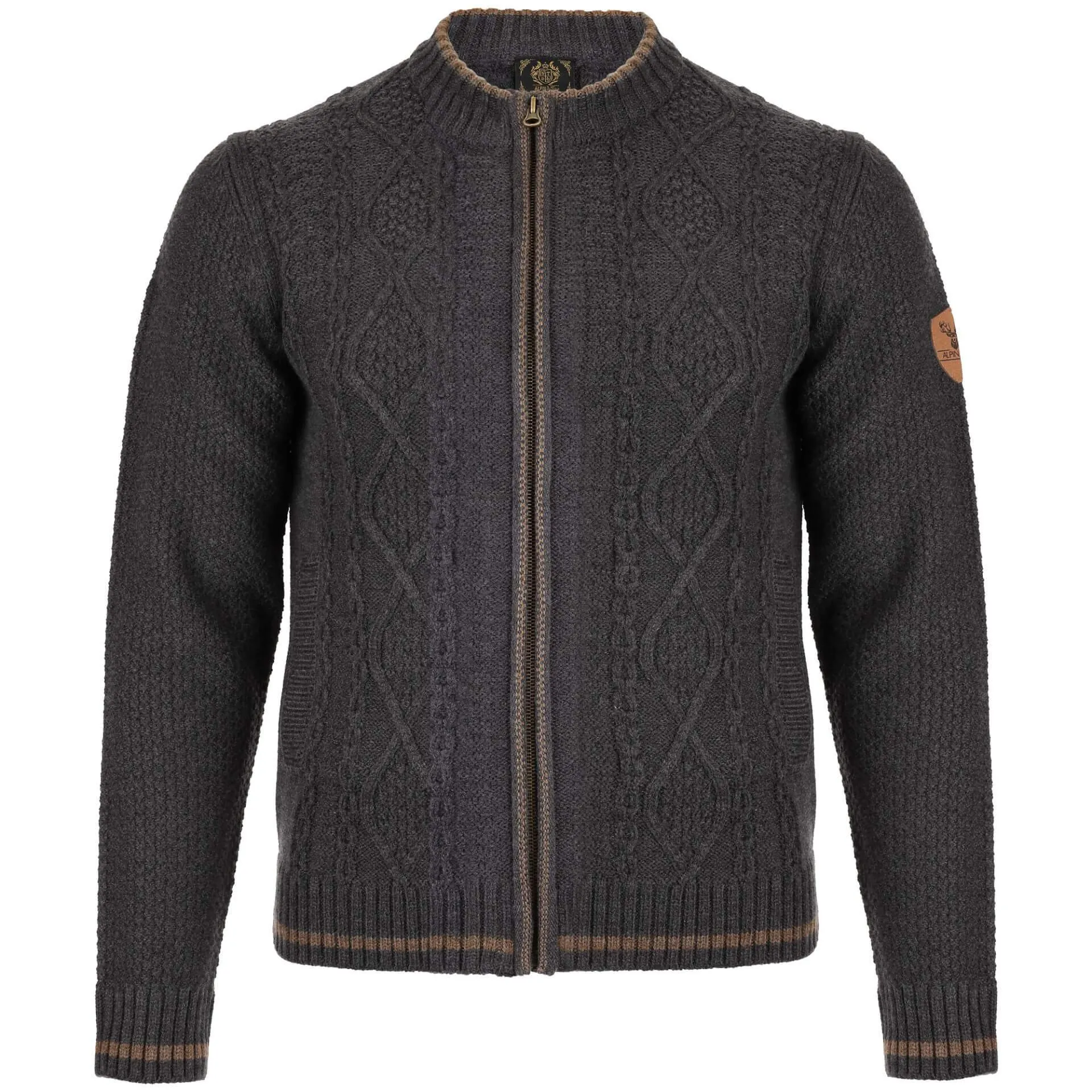 Herren Trachten Strickjacke "Anton", mit Reißverschluss, Anthrazit-Melange