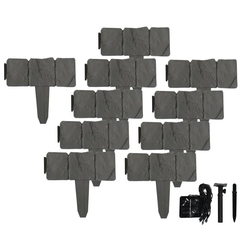 HTI-Living Beeteinfassung mit Solarbeleuchtung Steinoptik Grau