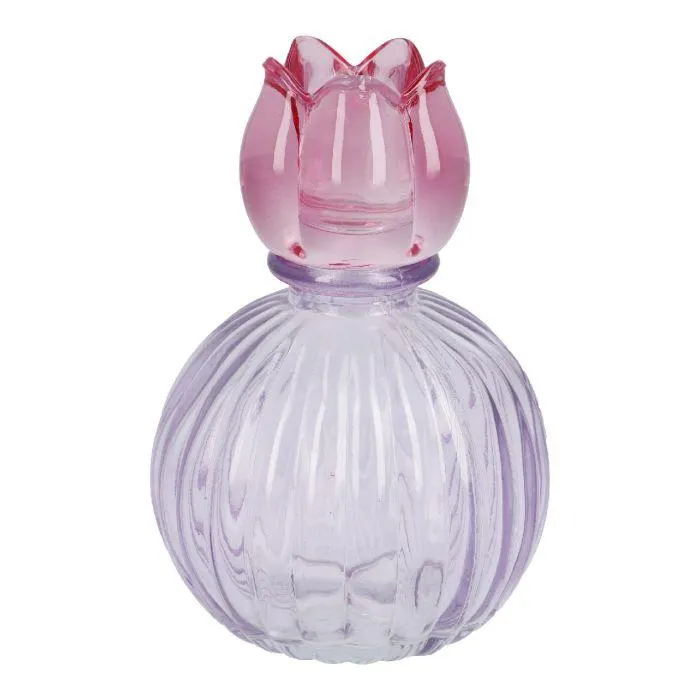 Kerzenhalter Blüte auf Kugel-Sockel, helllila/pink, 12.5 cm
