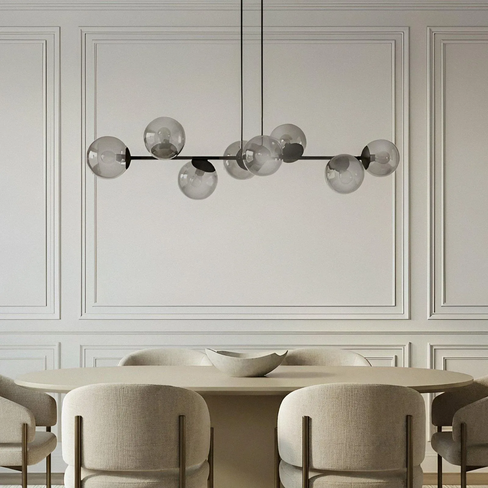 Lindby Pendelleuchte Isamer, rauchgrau, 130 cm, Kugel