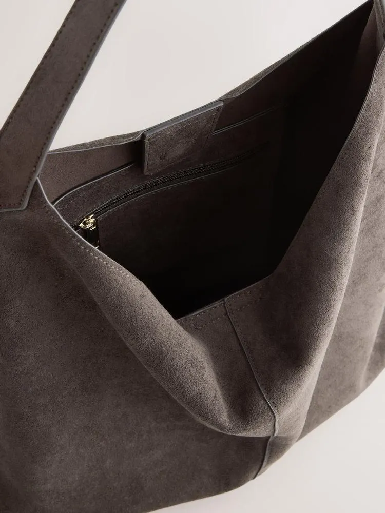 Schokoladenbraun - Faux Suede Slouchy Shoulder Bag