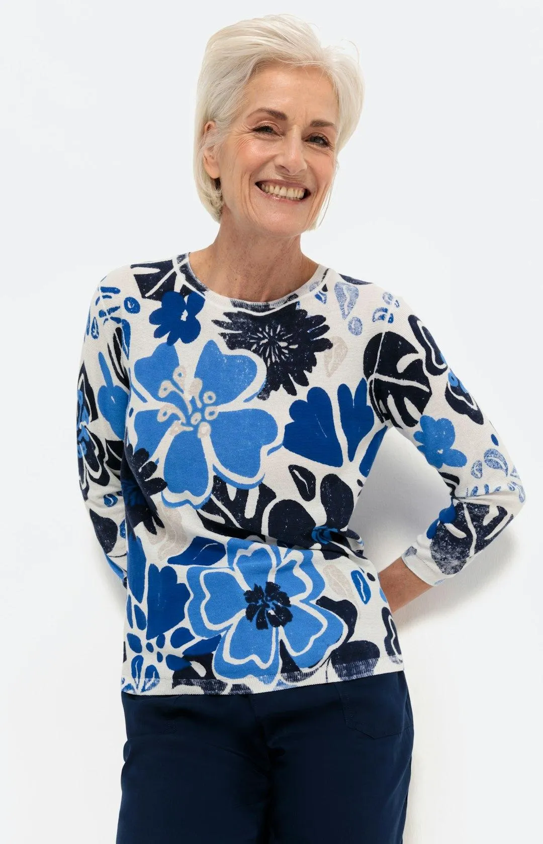 Pullover mit 3/4-Ärmel und Print