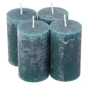 Rustikale Kerzen, petrol, 10 x 6 cm, 4 Stück