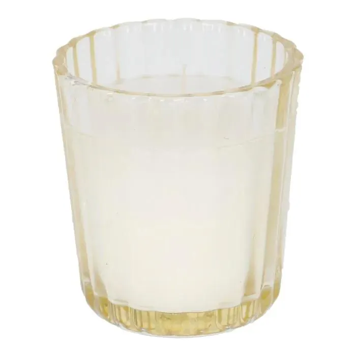 Kerze im Glas, Rillen/gelb, 5.5 x 6 cm