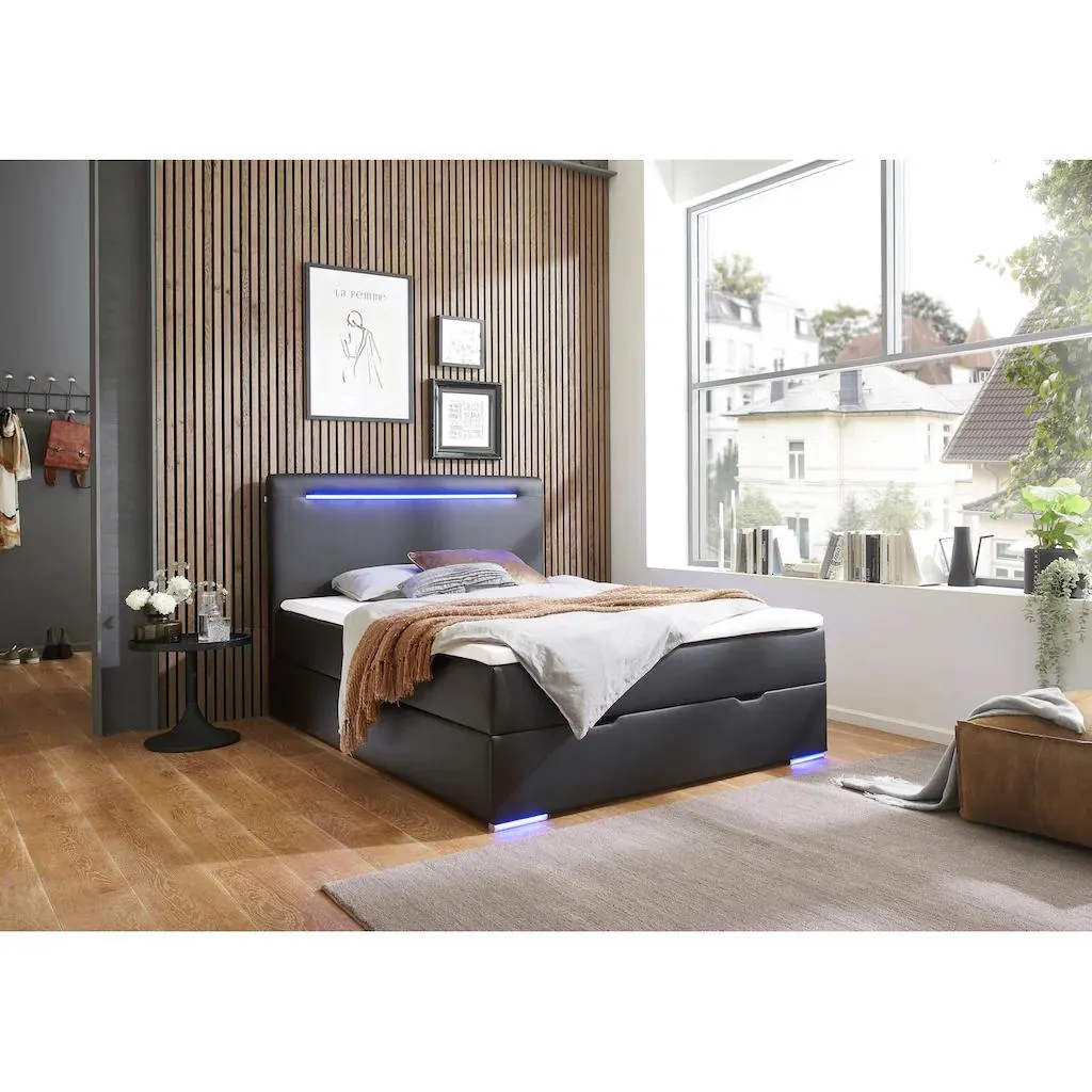 meise.möbel Boxbett Candela 2, inkl. LED-Beleuchtung an Kopfteil und Füßen, mit Bettkasten und Topper