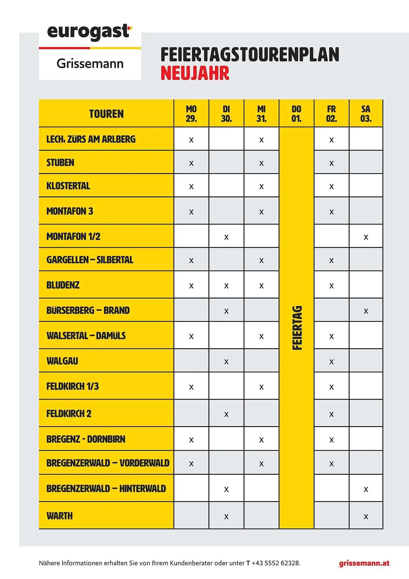 Eurogast Grissemann Flugblatt von 29. Dezember bis 3. Jänner 2026 - Flugblätt seite 1