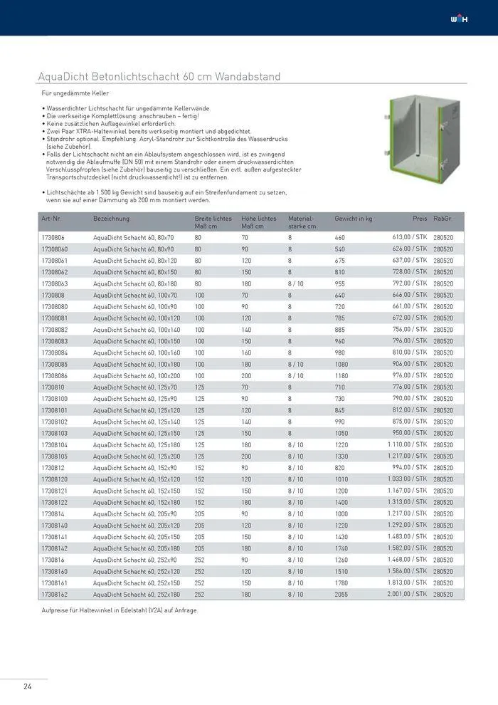 Betonlistschächte Preisliste 2024 von 5. Juni bis 31. Dezember 2024 - Flugblätt seite 24
