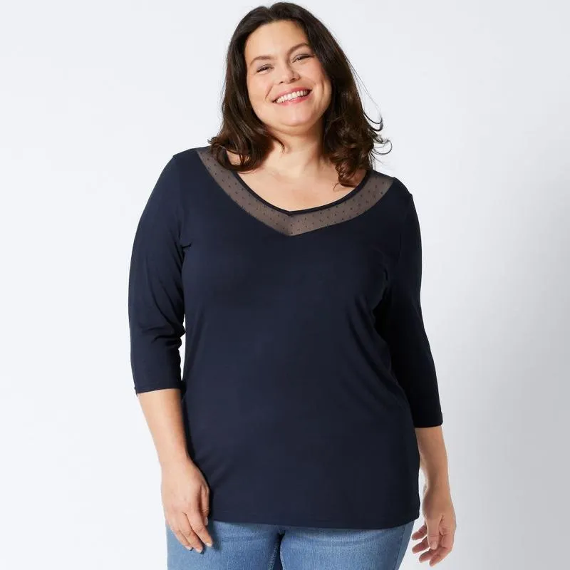 Damen-Shirt mit Mesh-Einsätzen, große Größen