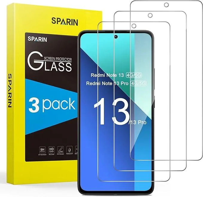 SPARIN 3 Stück Panzer Schutz Glas für Xiaomi Redmi Note 13 und Note 13 Pro 4G/5G 6,67 Zoll, 9H Härte Schutzfolie für Redmi Note 13/13 Pro, HD Displayschutzfolie,Anti-Kratzen