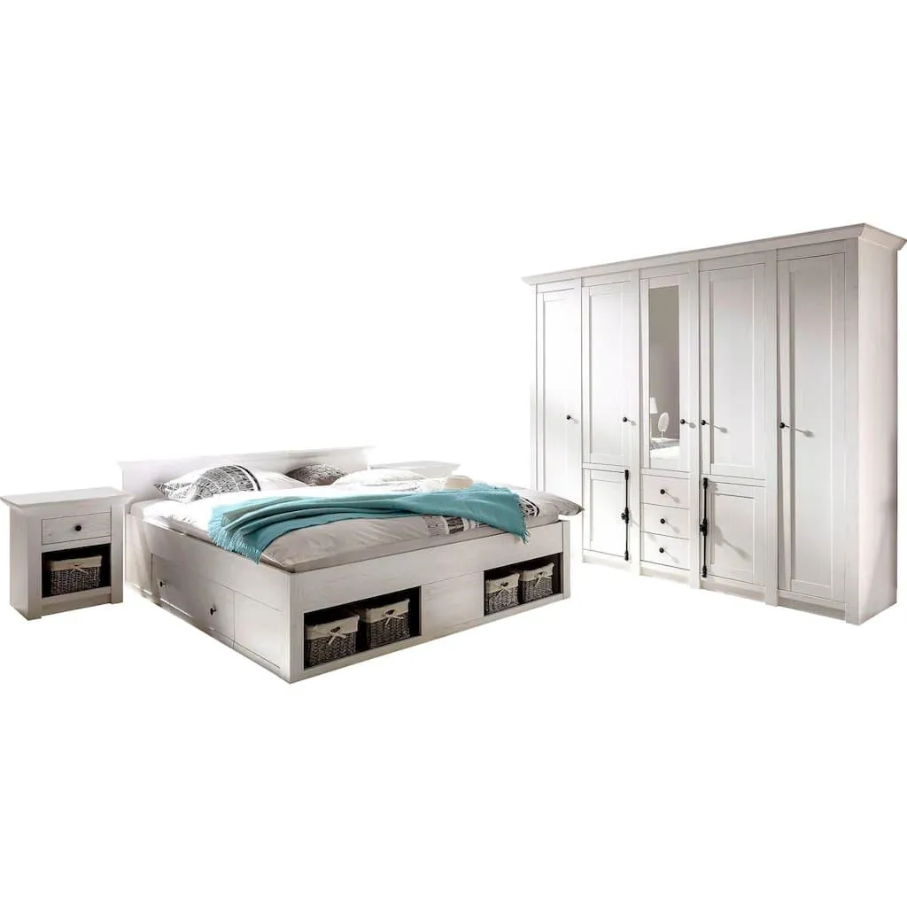 Home affaire Schlafzimmer-Set »California« Set, 4 Stk. tlg. groß: Bett 180 cm, 2 Nachttische, 5-trg Kleiderschrank