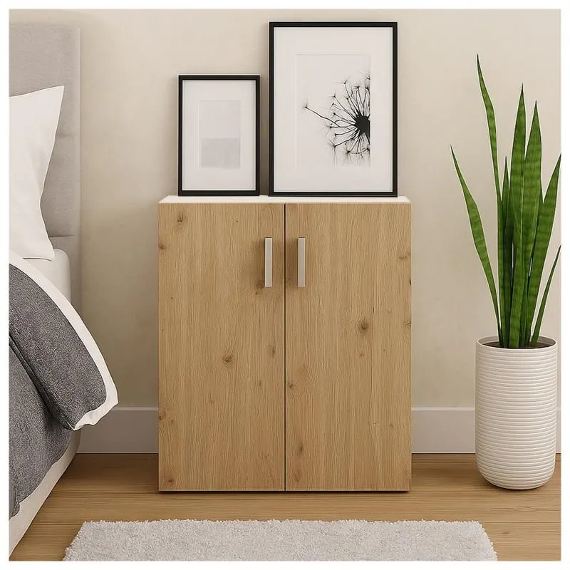 HTI-Living Kommode mit 2 Regalfächern Nina Weiß-Artisaneiche