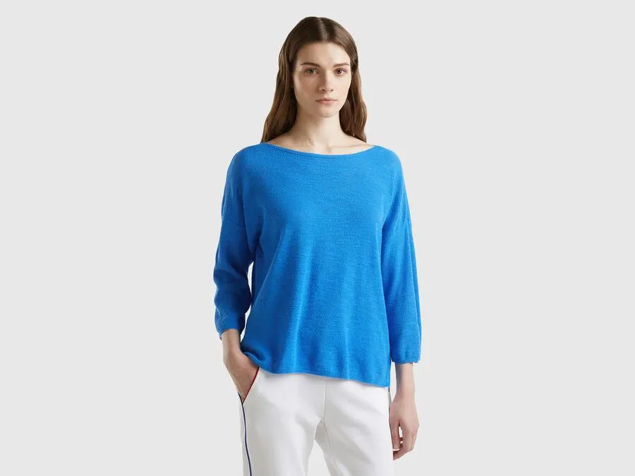 Pullover in einer Leinenmischung mit 3/4-Ärmeln