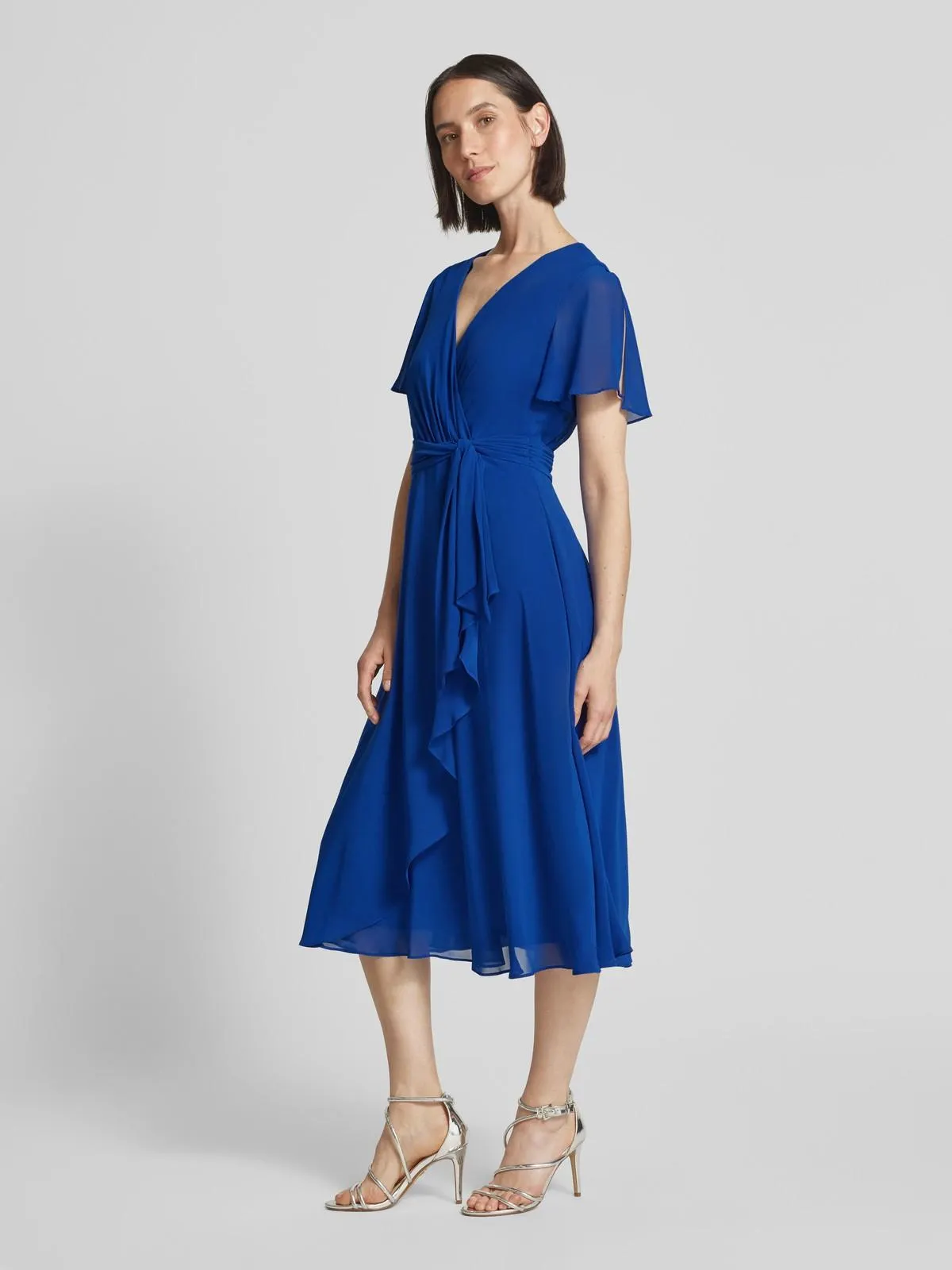 Cocktailkleid mit V-Ausschnitt und Wickel-Optik in royal