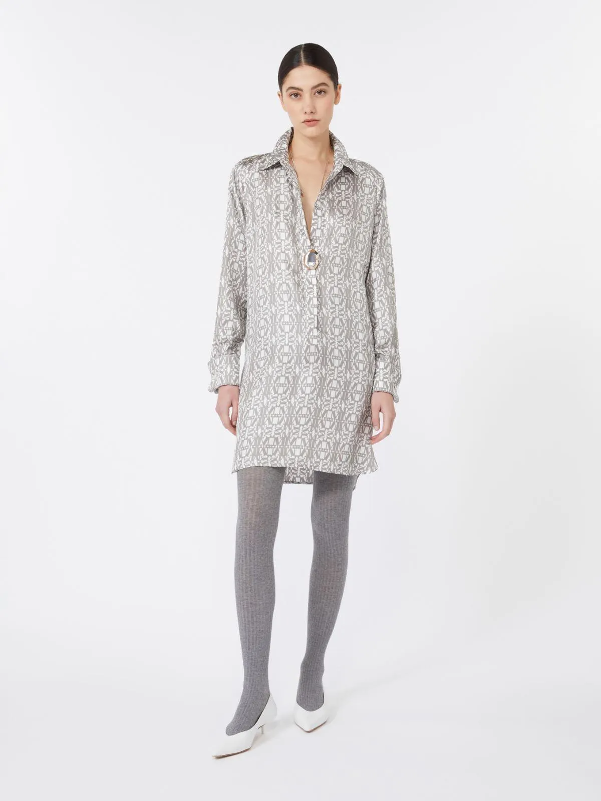 Hemdblusenkleid aus bedruckter Seide - Seide