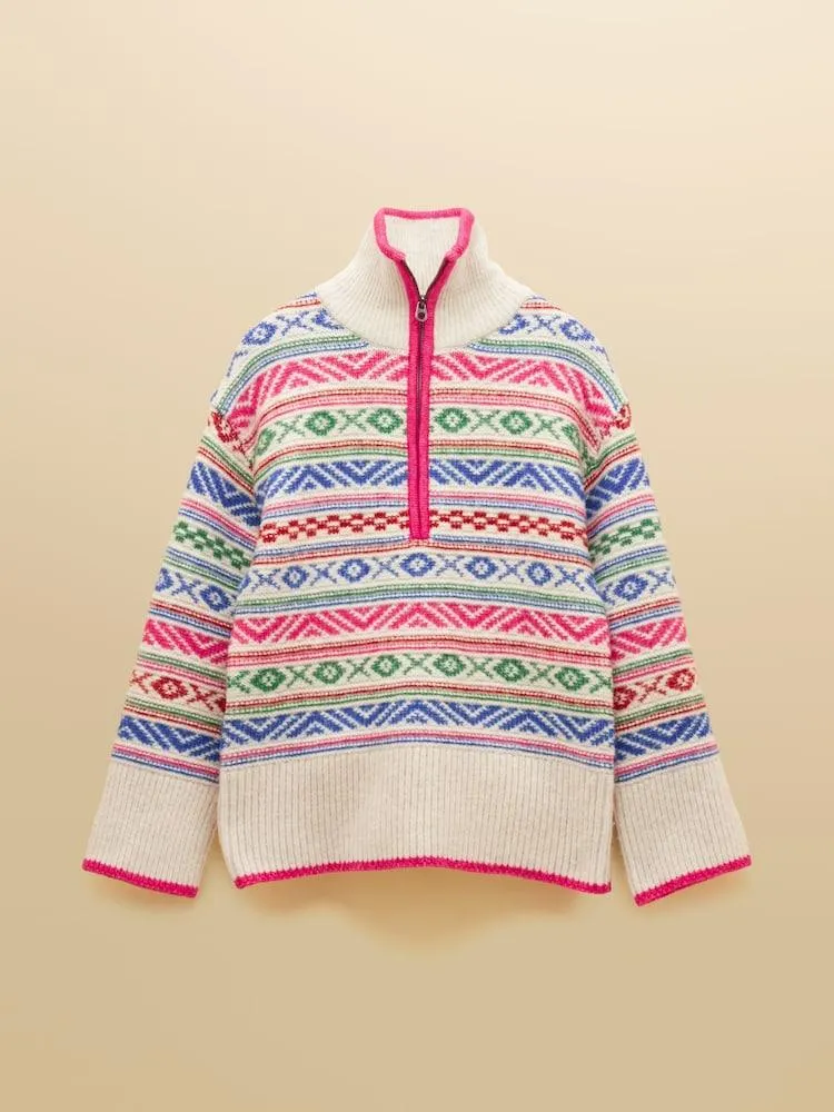 Joules – Allaway – Strickpullover mit Viertelreißverschluss und Norwegermuster