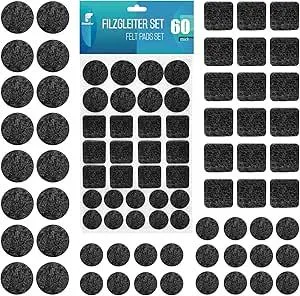shinfly Filzgleiter Selbstklebend - 60 Stück Filz gleiter für Stühle - Möbelgleiter Filz Selbstklebend Schwarz 3mm Dicke - Stuhl Filzgleiter Mit Idealer Klebkraft für Möbel Boden