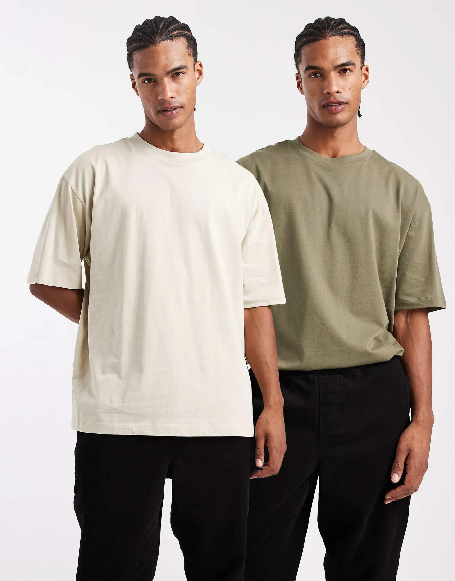 ASOS DESIGN essentials 2 pack oversized t-shirts in stone and khaki