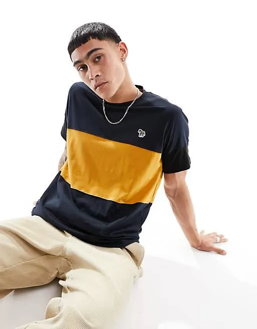 PS Paul Smith zebra logo panel t-shirt in navy/yellow