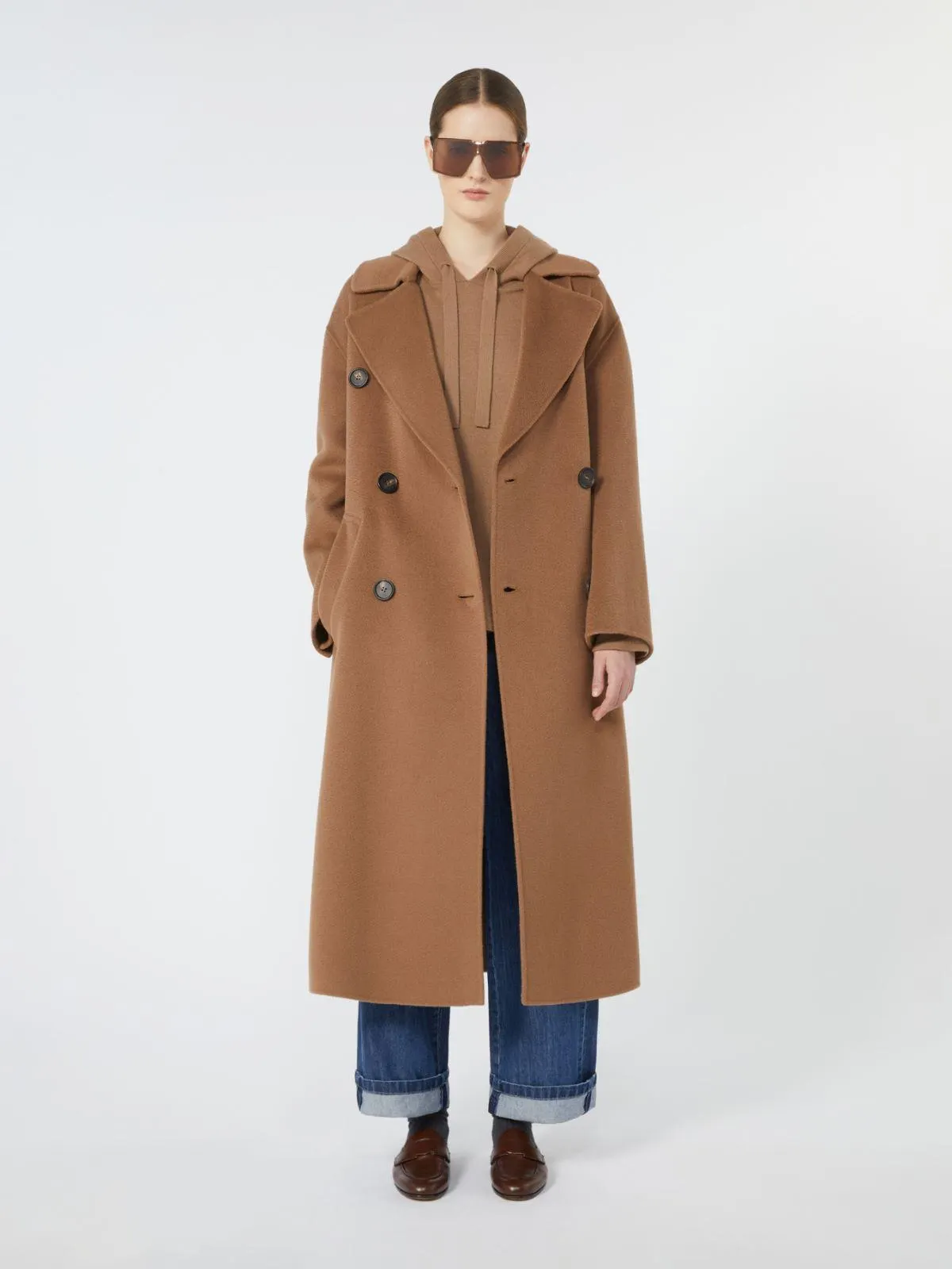 Langer Mantel aus Wolle - Kamel