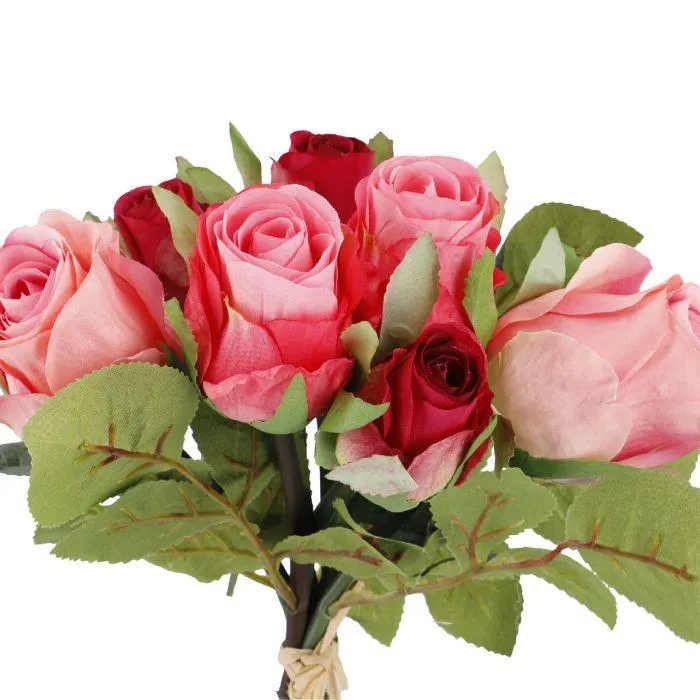 Rosenstrauß 7 Blüten, pink, 28 cm