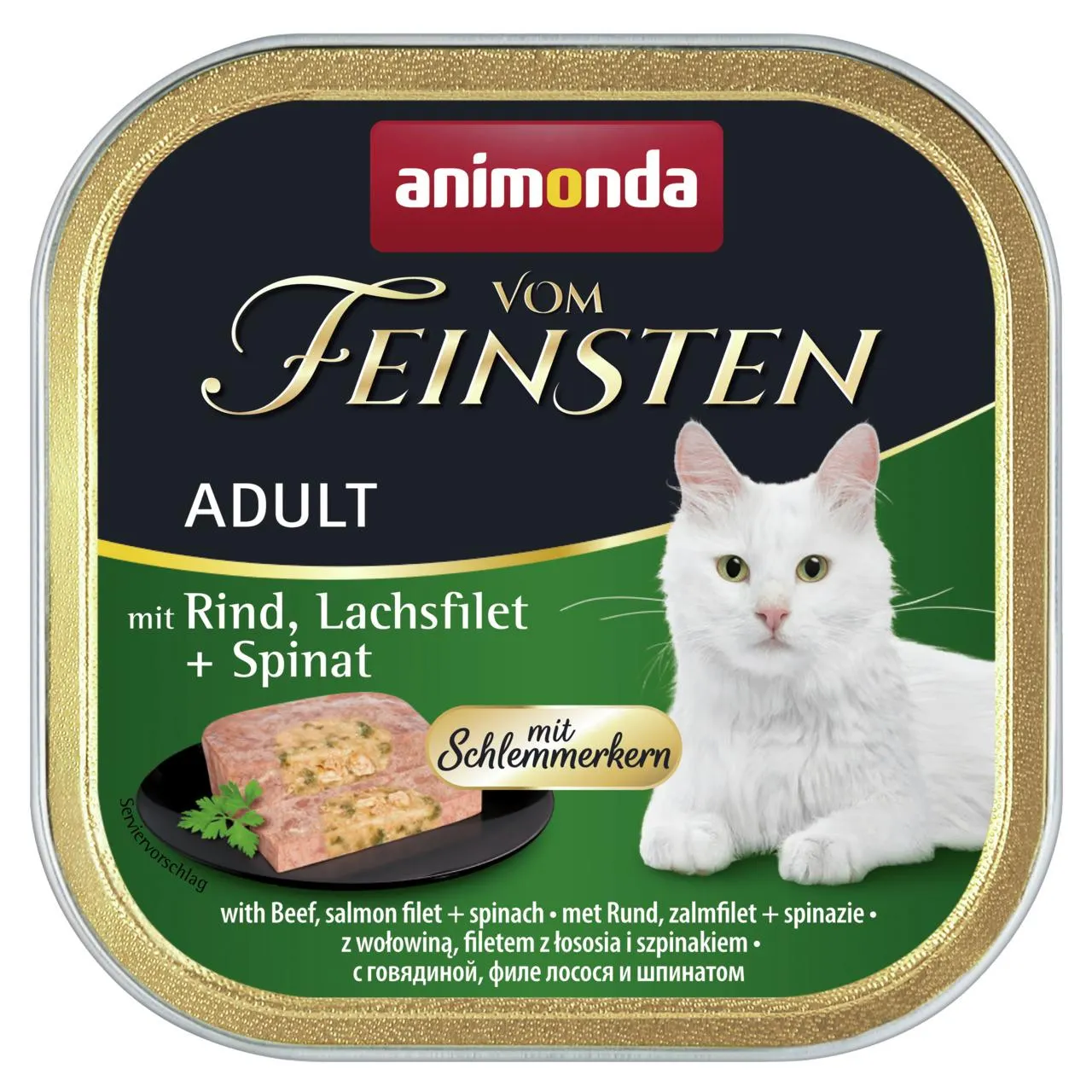 Sparpaket 32 x 100 g Animonda vom Feinsten Adult mit Rind, Lachsfilet + Spinat mit Schlemmerkern Katzen Nassfutter