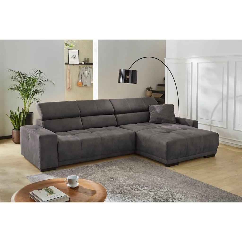 Jockenhöfer Gruppe Ecksofa »Le Mans L-Form, B: 320 cm, mit 30 cm elektr. Sitztiefenverstellung« Kopfteilverstellung, induktive Ladestation, USB-Anschluss & Zierkissen
