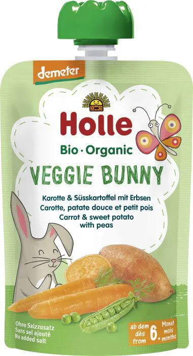 Holle Veggie Bunny – Karotte & Süsskartoffel mit Erbsen 100g