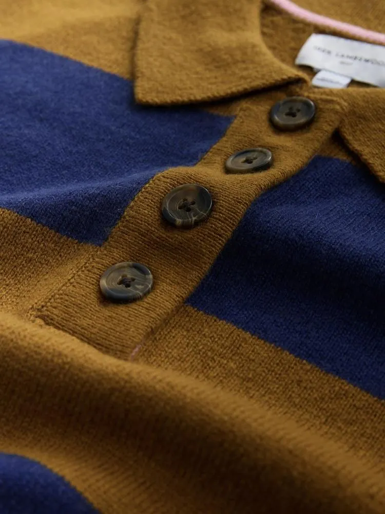 Camel Brown/Blue Stripe - 100% Wool N.Premium Polo Jumper