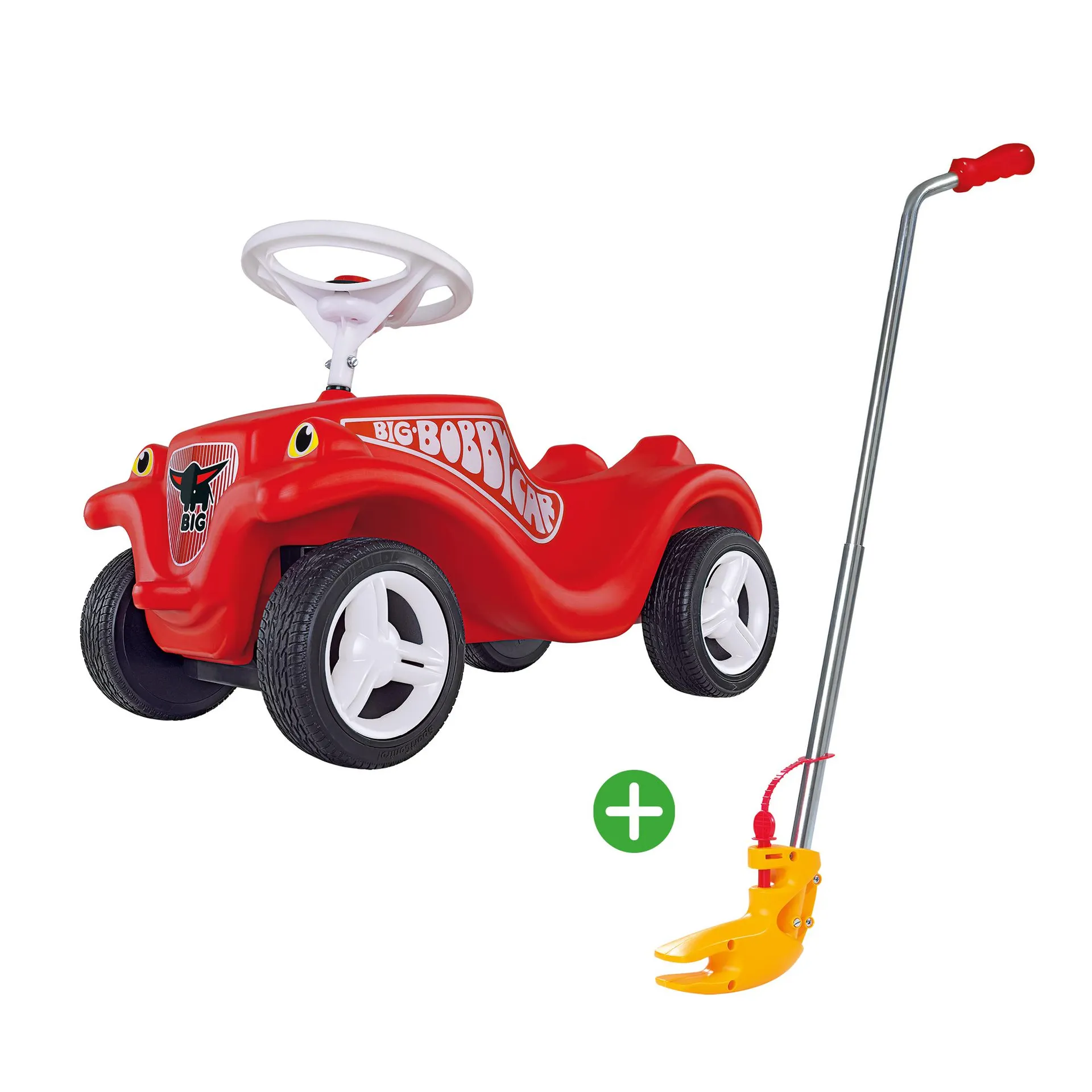 Set Bobby Car mit Flüsterrädern und Schubstange