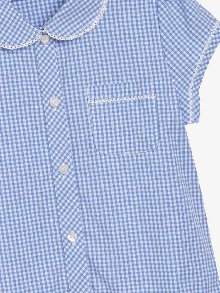 Blau - Vichy-Karokleid für die Schule mit hohem Baumwollanteil und tiefer Taille (3–14 Jahre)