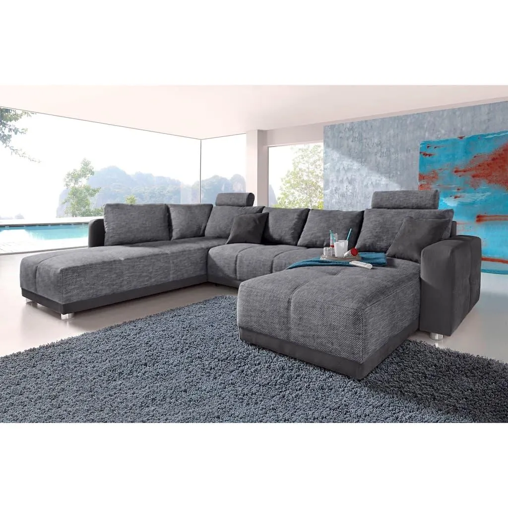 Jockenhöfer Gruppe Wohnlandschaft »Orlando U-Form, B: 337 cm« mit Bettfunktion, Bettkasten, 2 Kopfstützen & 2 Zierkissen, Federkern