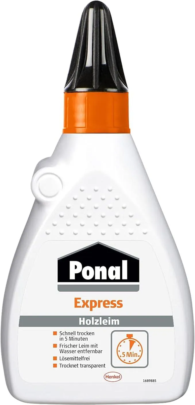 Ponal Express Holzleim, transparent und schnell trocknender Holzkleber für vielseitige Verleimungs- & Bastelarbeiten, wasserfester Leim in praktischer Flasche, 1x225g