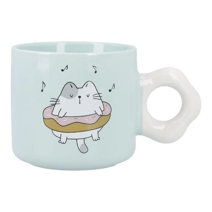 Becher Comic-Katze, Donut/grün, 310 ml