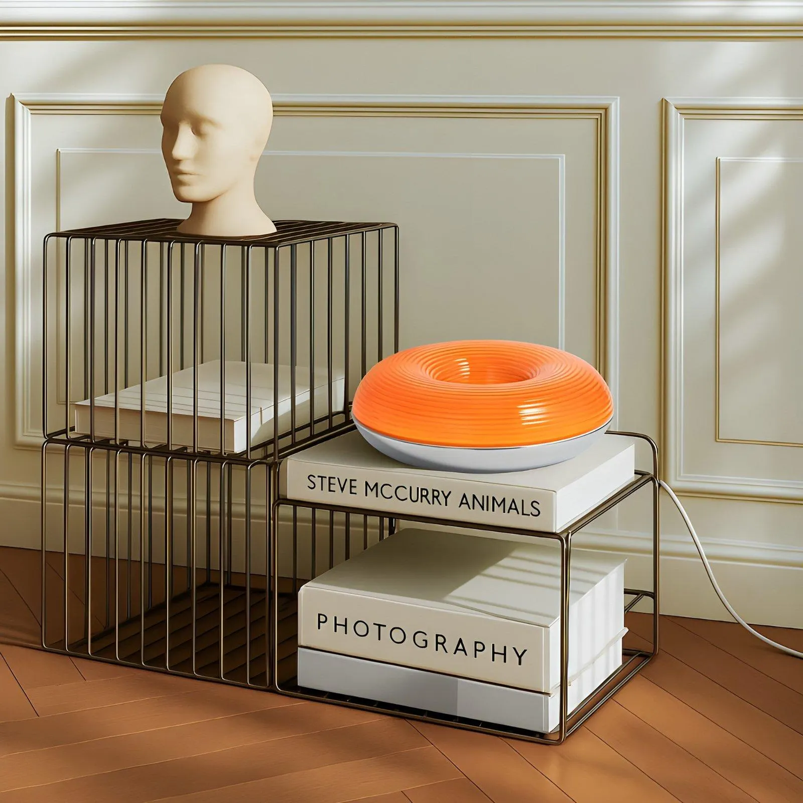 Lindby LED-Tisch-/Wandlampe Fjora, orange/chrom, Ø30cm, dim.