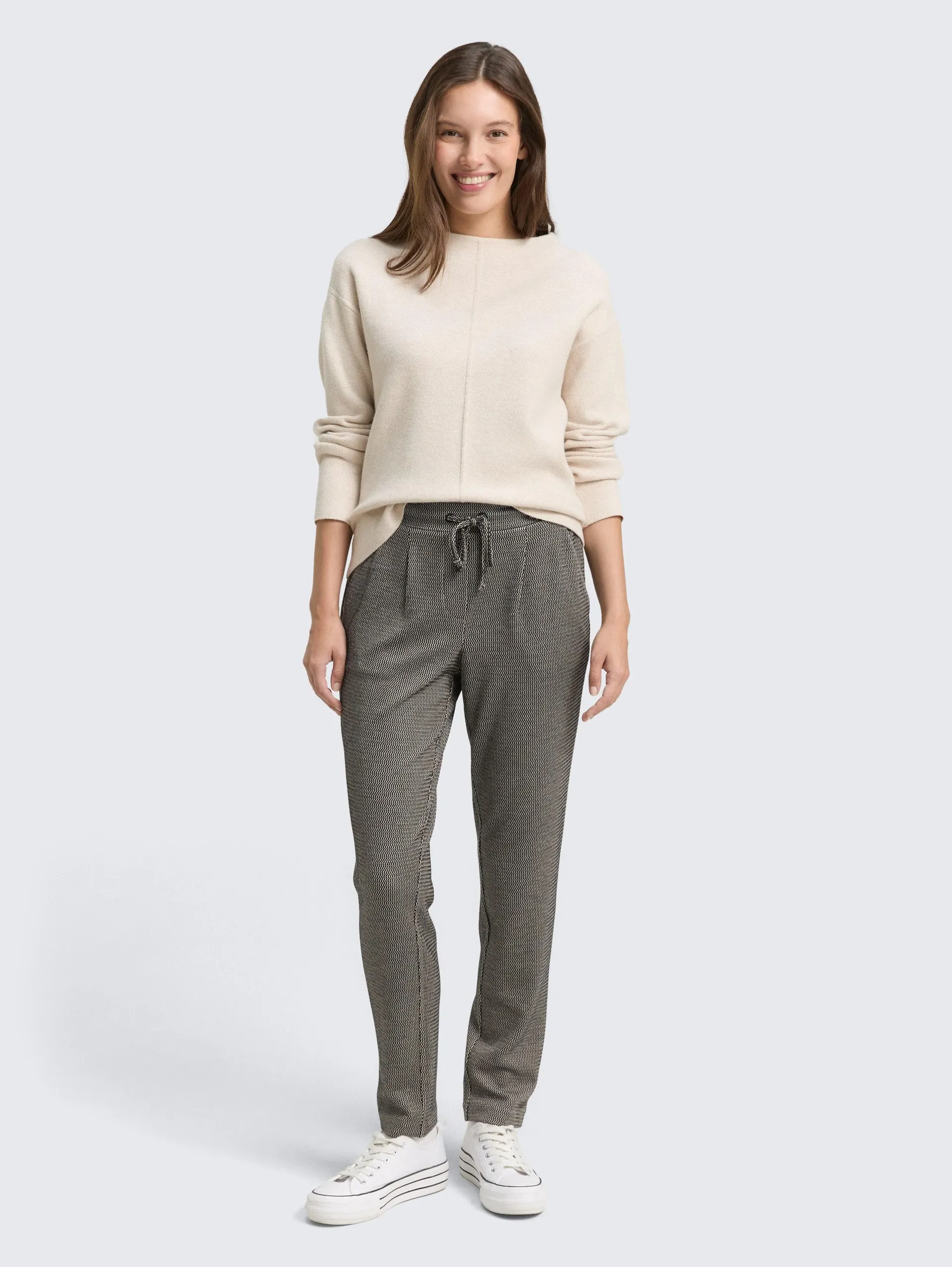 Loose Slim Jacquard Hose mit Kordelzug