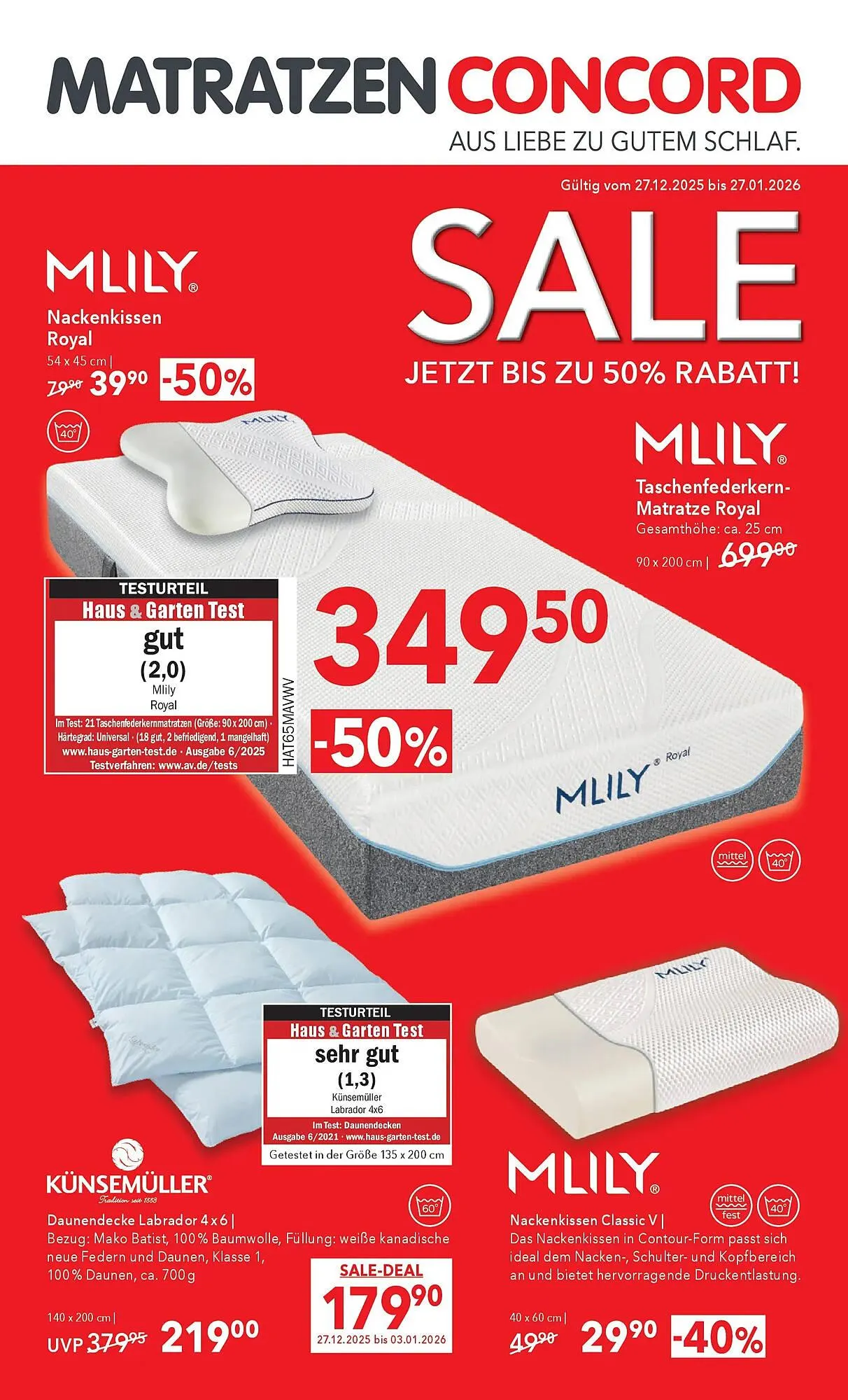 Matratzen Concord Prospekt von 27. Dezember bis 27. Jänner 2026 - Flugblätt seite  1