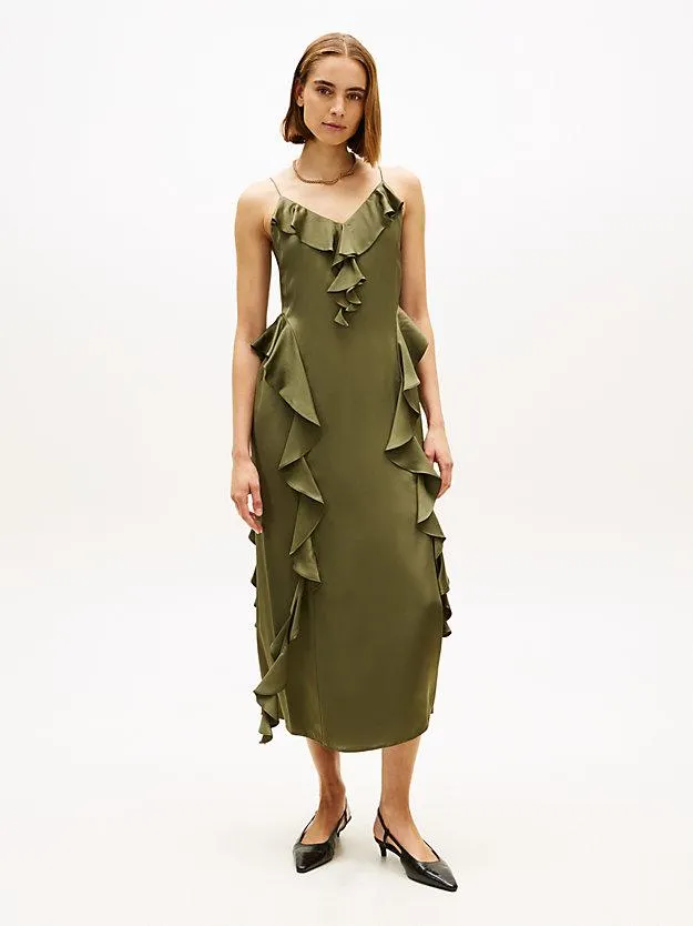 Maxi Slip Dress aus Satin mit Rüschen