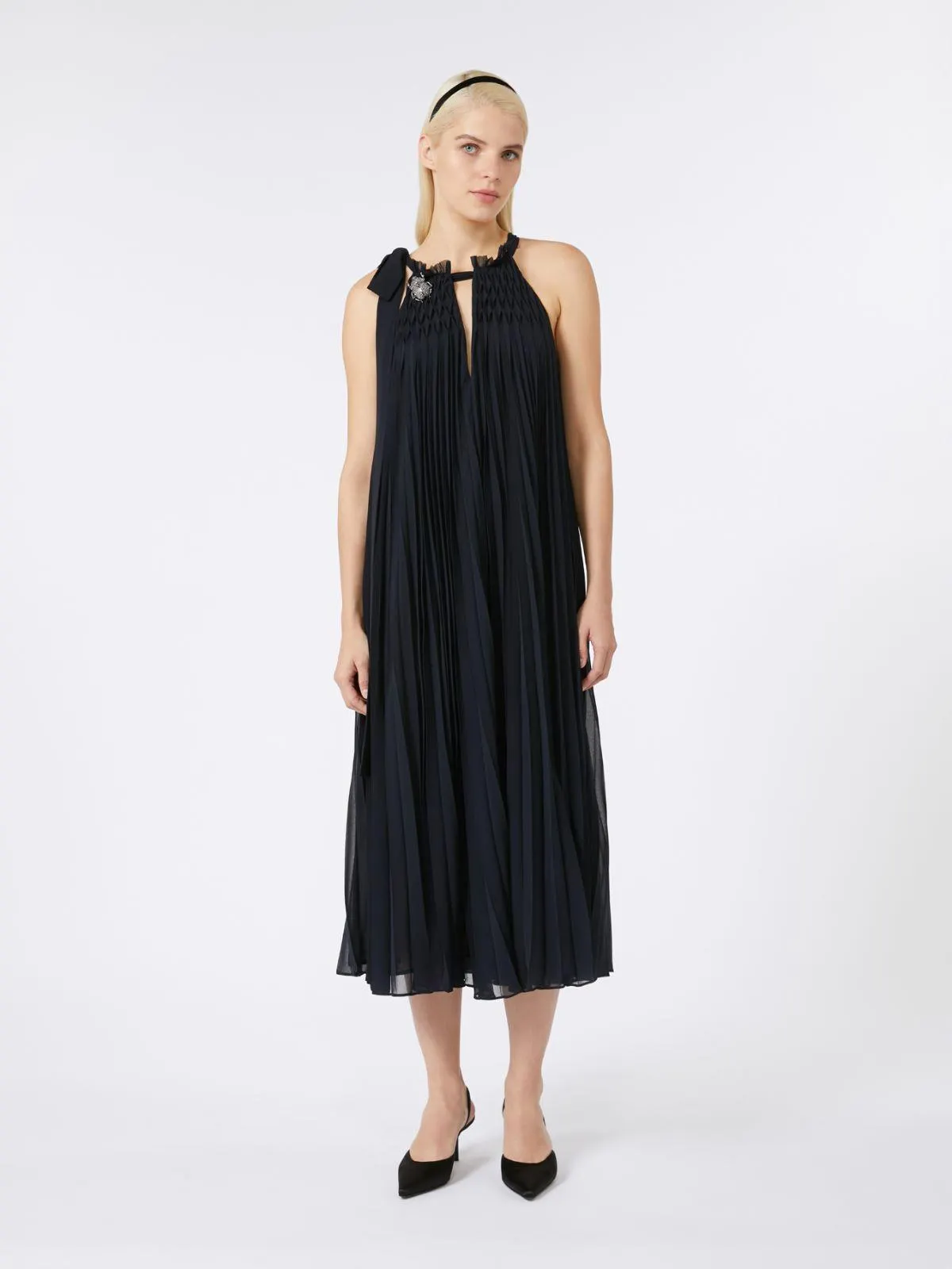 Midikleid aus Plissee-Georgette - Nachtblau