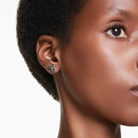 Swan Ohrstecker Kristallperle, Schwan, Schwarz, Roségold-Legierungsschicht