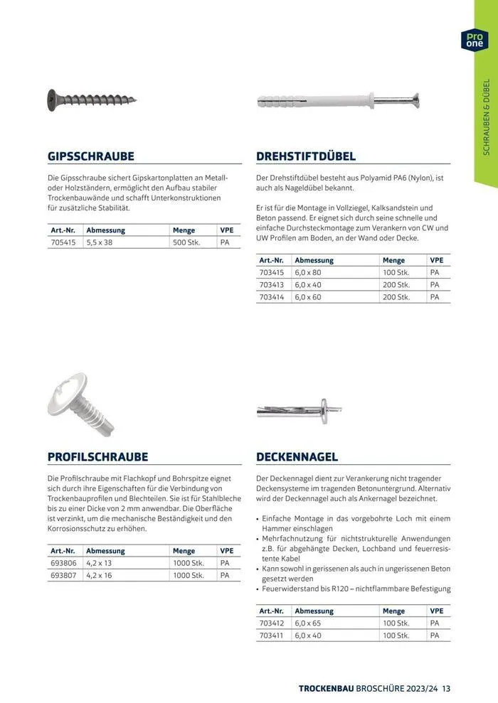 ProOne Trockenbaubroschuere 2024 von 21. Februar bis 31. Dezember 2024 - Flugblätt seite  13
