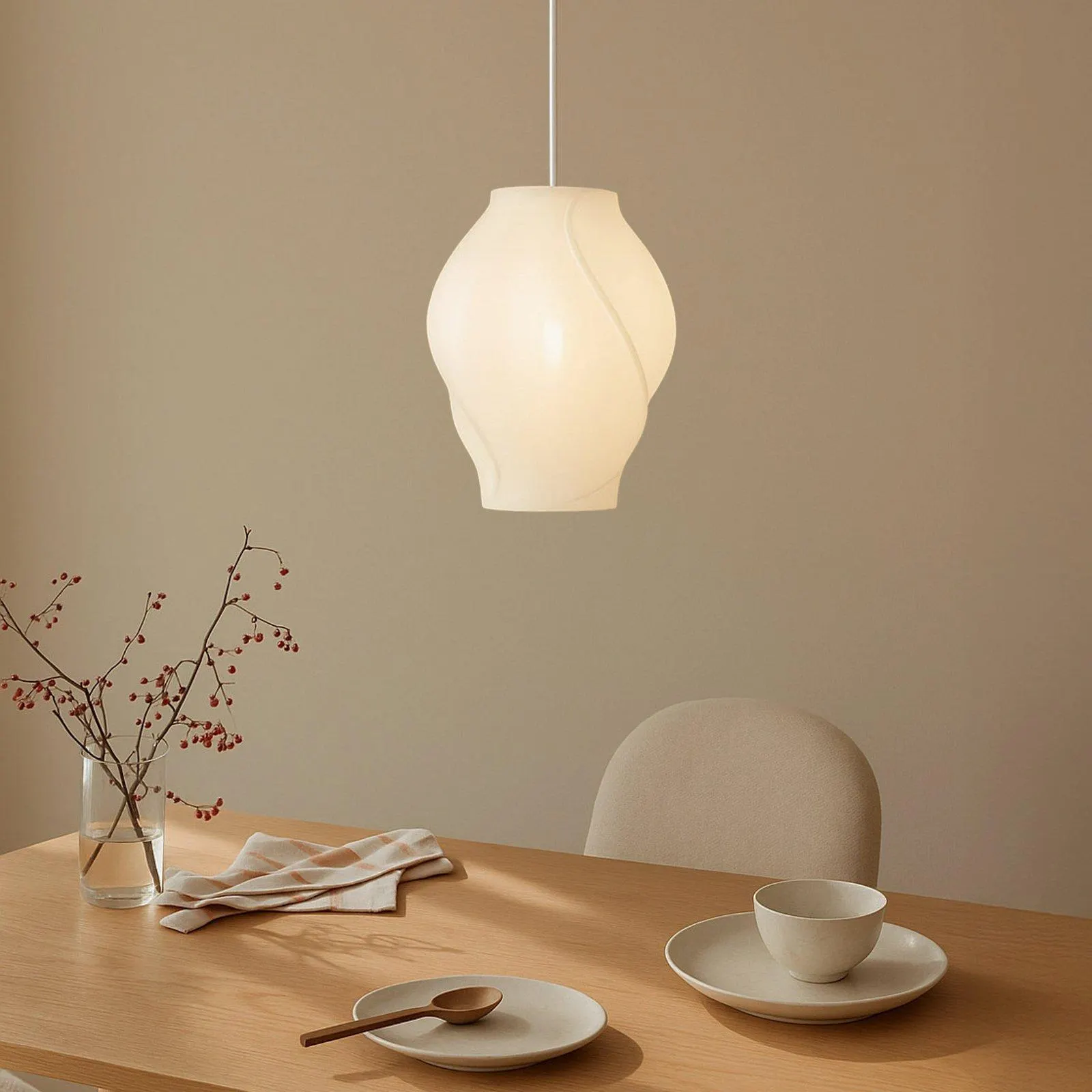 Lucande Hängeleuchte Tovina, Textil, weiß, Ø35cm